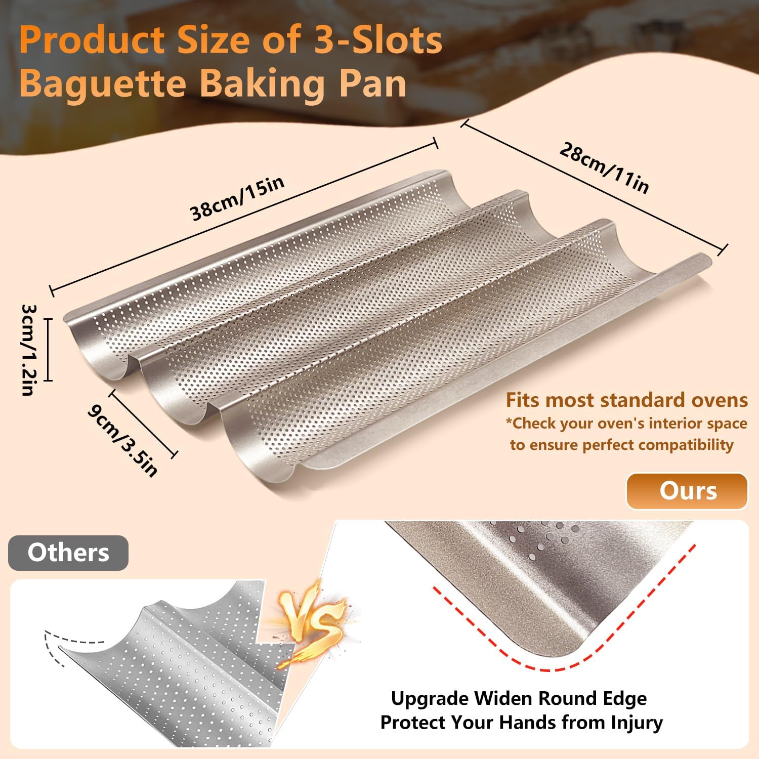 Baguette Pans 15" x 11", 3 Loaf Nonstick Baguette Baking Tray for French & Italian Bread with Proofing Cloth, Scoring Tool & 50pcs Parchment Paper, Home Bread Baking Supplies Kit