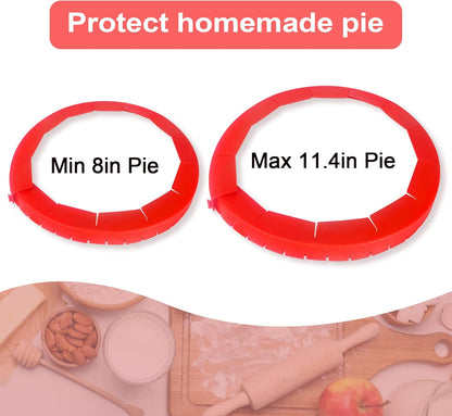 2 Pack Adjustable Silicone Crust Shield, BPA-free Pie Crust Protector Cover Kitchen Tool for Baking Pizza, Fit 8-10.7 Inch Pies - Dishwasher Safe (Red)