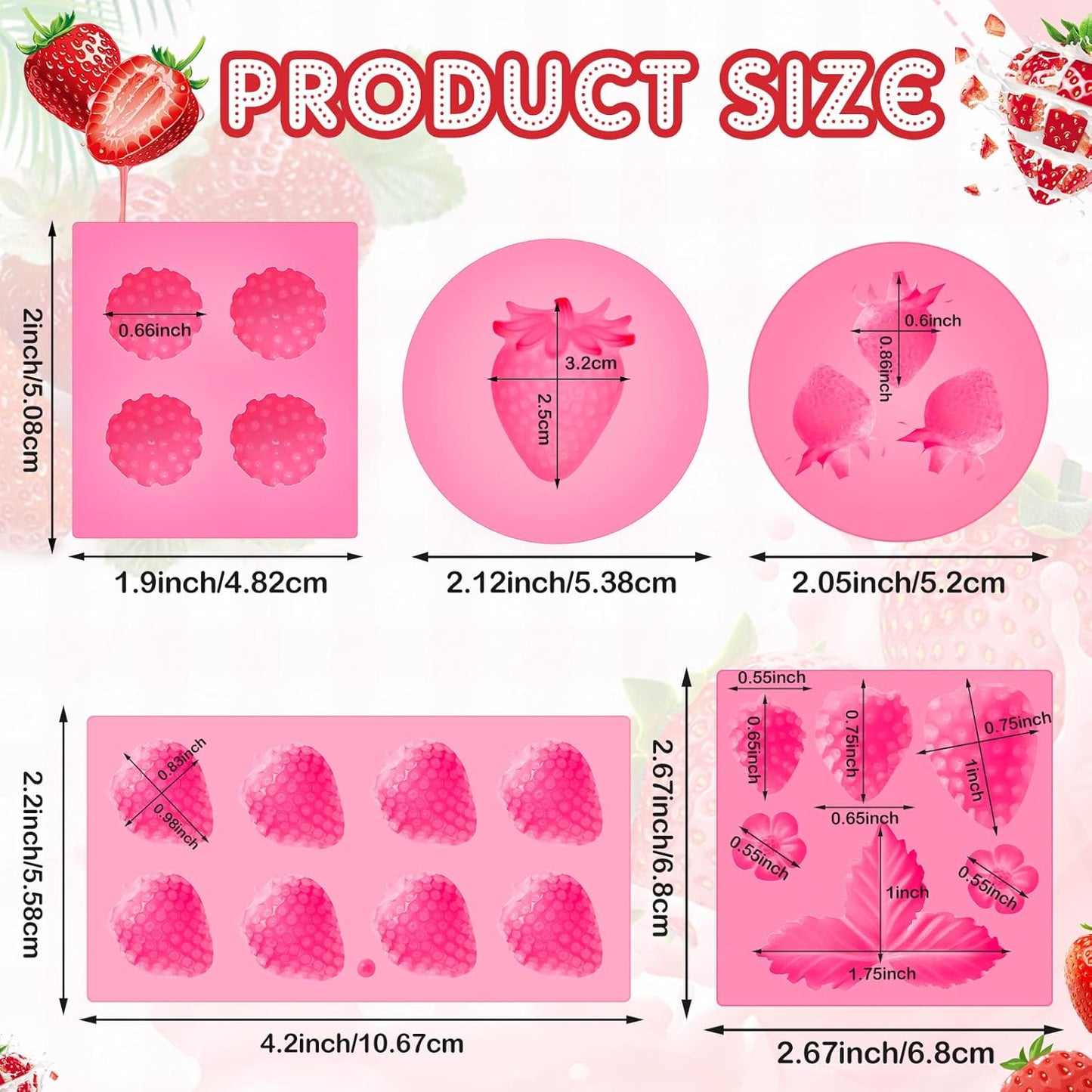 5 Pcs Strawberry Baking Mold Silicone Handmade Candy Jelly Bakeware 3D Flower Strawberry Embed Silicone Fruit Shape Pastry Mold for Soap wax Chocolate Fondant Ice Cream Cupcake Cake Decor
