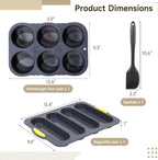 OMISTAR 3 PCS Silicone Baguette Pan and Hamburger Bun Pan Set,Non-stick French Bread Baking Mold,4 Wave French Bread Baking Tray,6 Cup Hamburger Bun Mold with Scraper