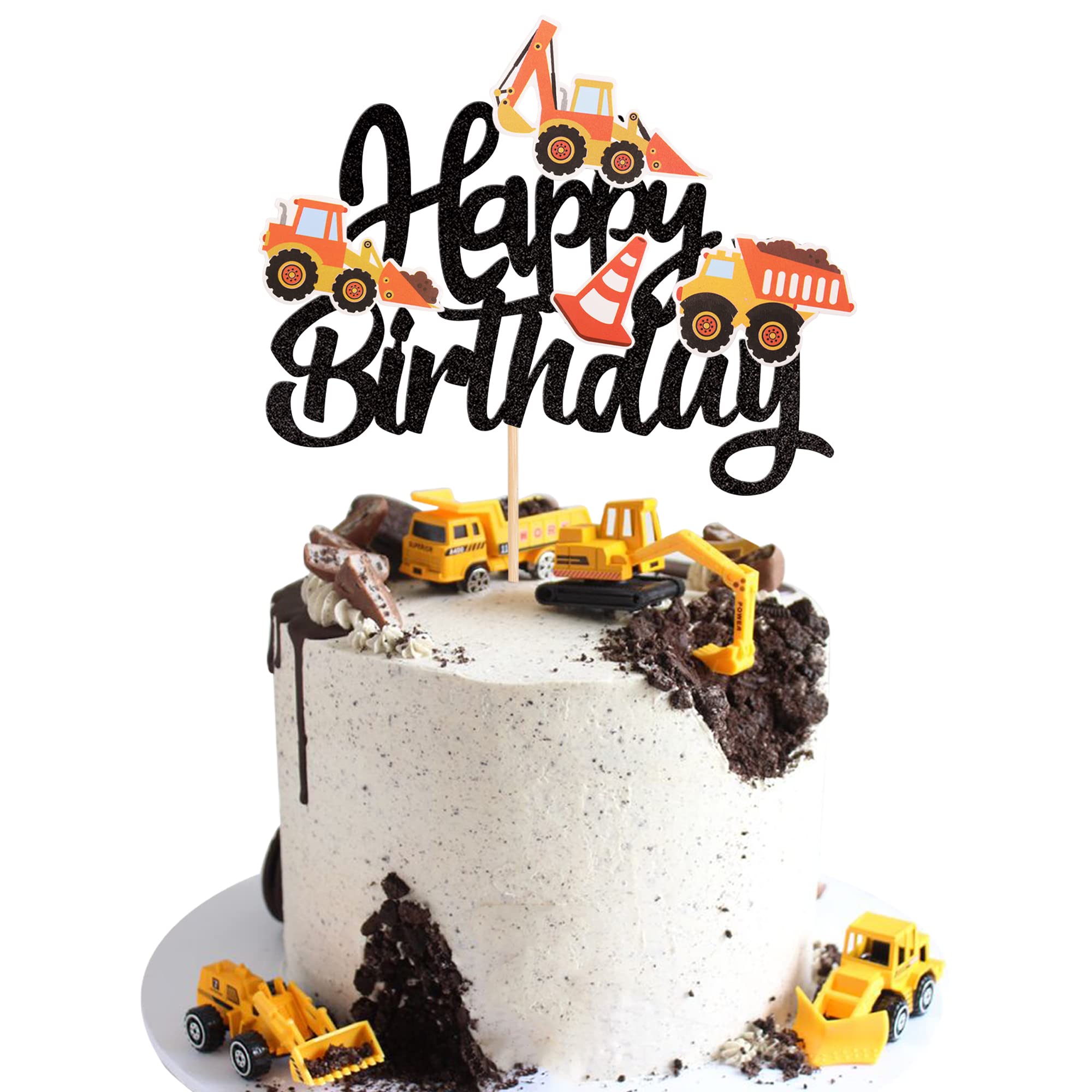 36 PCS Construction Cupcake Toppers Stop Sign Dump Truck Excavator Tractor Party Cake Food Picks Decorations for Construction Theme Baby Shower Kids Birthday Party Supplies