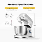 VIVOHOME 7.5 Quart Stand Mixer, 660W 6-Speed Tilt-Head Kitchen Electric Food Mixer with Beater, Dough Hook, Wire Whip, and Egg Separator, Silver