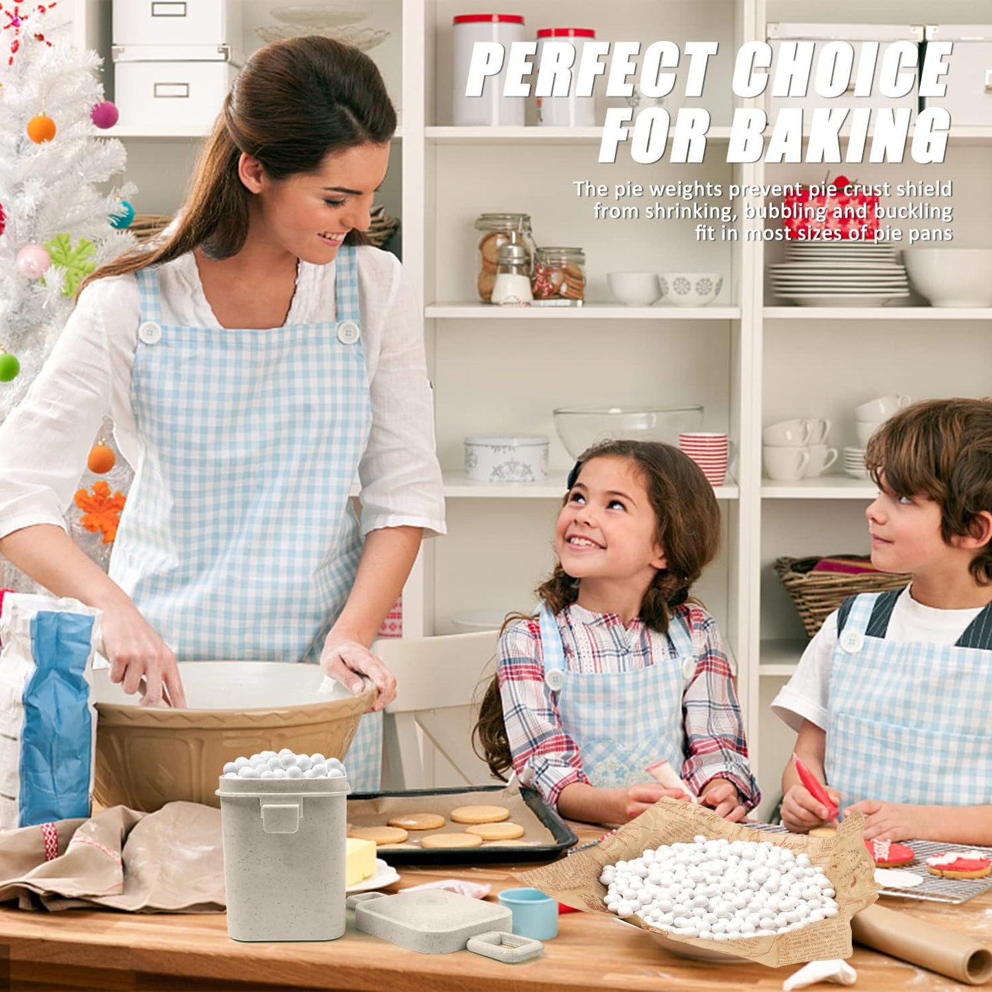 EIMMBD 2.2 LB Ceramic Pie Weights Baking Beans,10mm pie weights for Baking Blind Natural Reusable Pie Crust Weights with Wheat Straw Container (Beige)