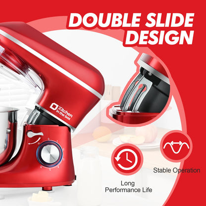 Kitchen in the box Stand Mixer, 6.5QT 660W Kitchen Electric Mixer, 6-Speed Tilt-Head Food Mixer with Dough Hook, Wire Whip, Beater, Dishwasher Safe (Red)