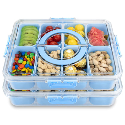 Divided Serving Tray with Lid and Handle,8 Compartments Snacks Box,Snack Fruit and Veggie Tray,Portable Platter for Candy Fruits Nuts Snack Party Entertaining Picnic (1 PCS)