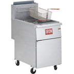 Iron Range IRF75 Free Standing Gas Fryer, 75 lb Capacity, 5-Tube Heat Exchange, 30,000 BTU, Cool Zone, 200°F-400°F Temp Range, Stainless Steel Tank, 2 Baskets, Safety Hi-Limit Control