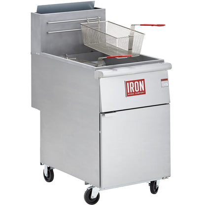 Iron Range IRF75 Free Standing Gas Fryer, 75 lb Capacity, 5-Tube Heat Exchange, 30,000 BTU, Cool Zone, 200°F-400°F Temp Range, Stainless Steel Tank, 2 Baskets, Safety Hi-Limit Control