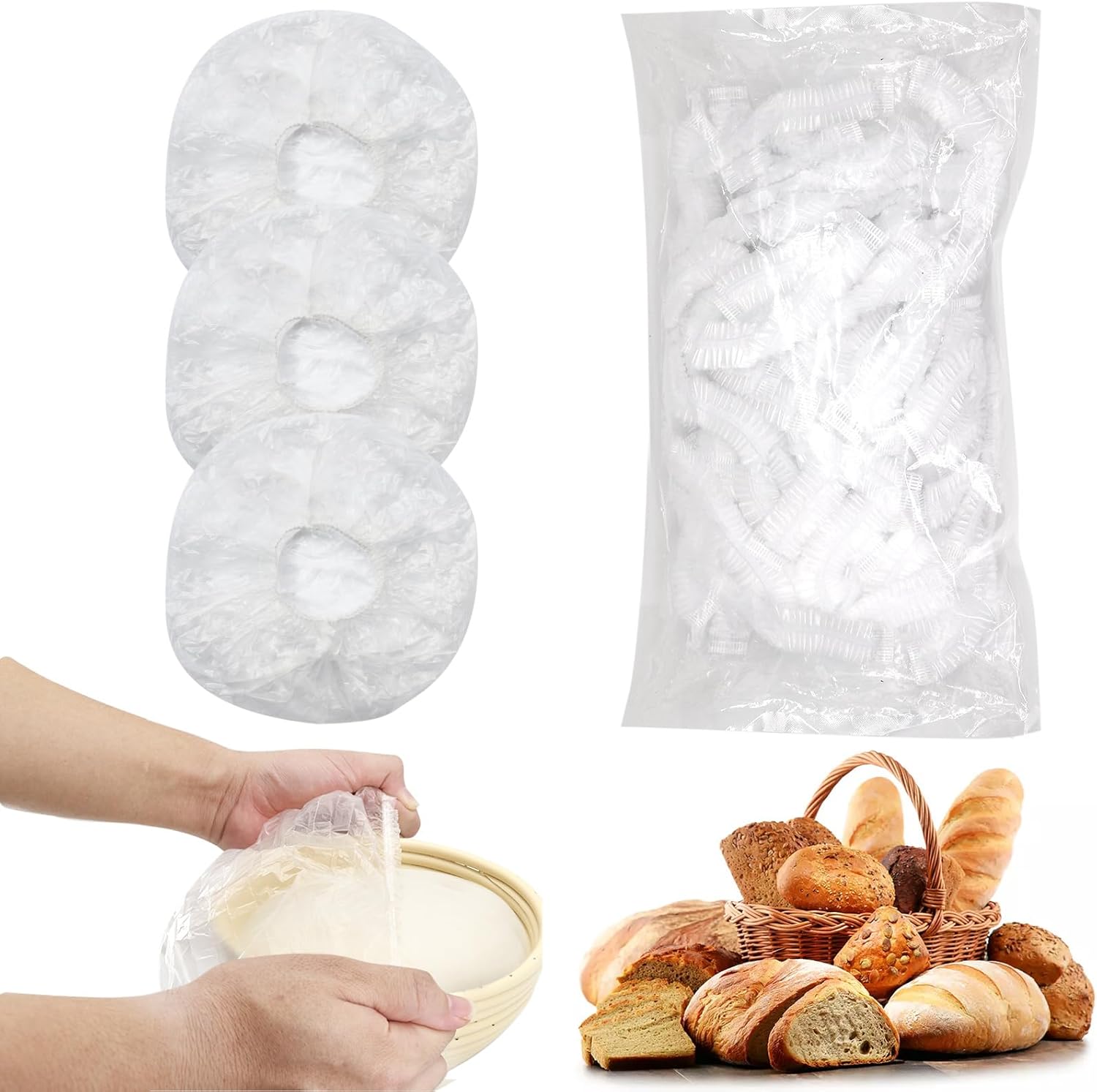 120pcs Shower Caps for Sourdough Bread, Reusable Bowl Covers for Proofing, Plastic Bread Covers With Elastic