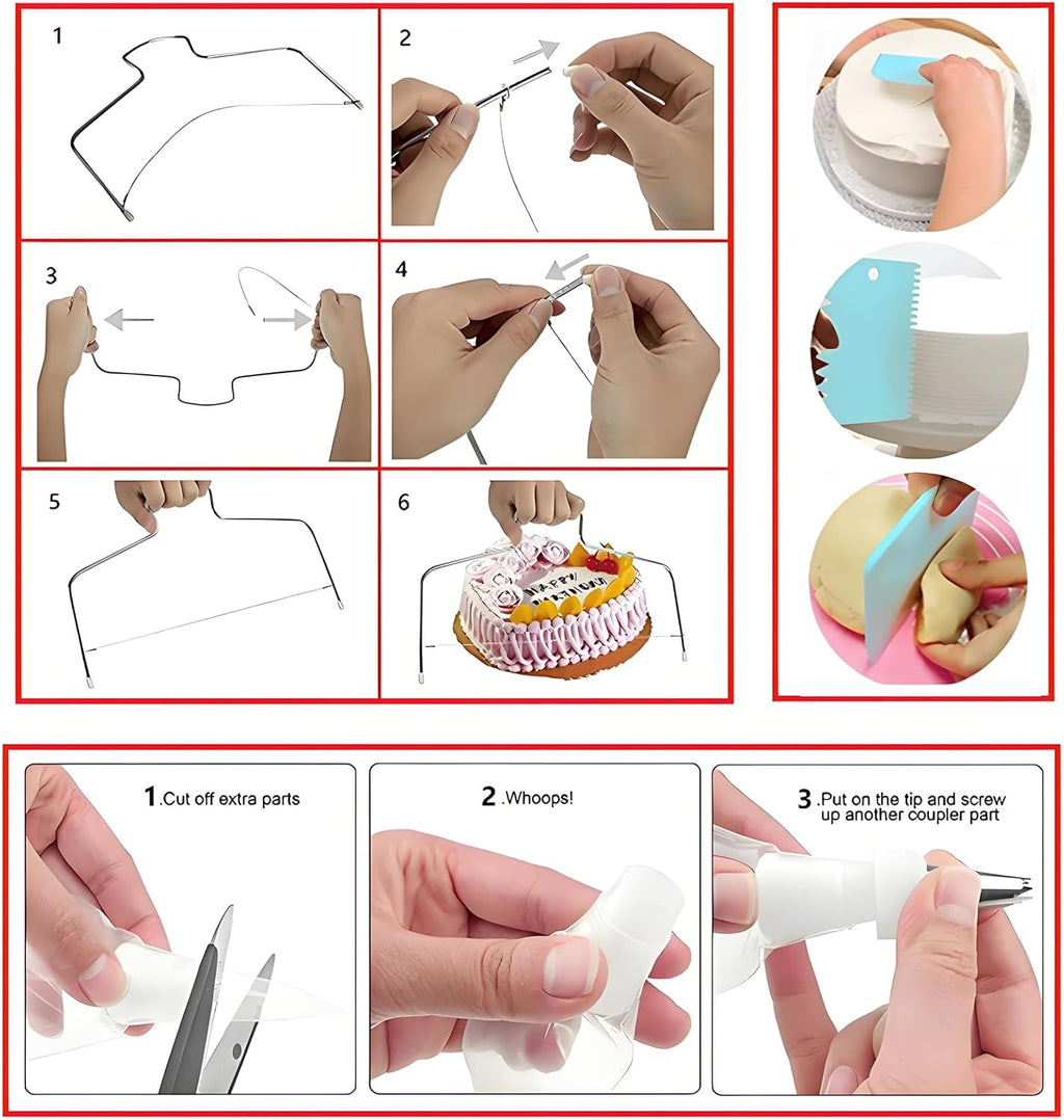 93 Pcs Cake Decorating Kit with Cake Turntable,Cake Leveler,24 Numbered Icing Tips,2 Spatulas,2 Coupler,3 Comb Scrapers,Flower Nail & Lifter Scissor,50 Disposable Pastry Bags