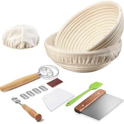 Banneton Bread Proofing Basket Banneton Basket Set Sourdough Proofing Basket Round Proofing Bowls Handmade Rattan Baskets and Liners (Round 9 inch set of 2)