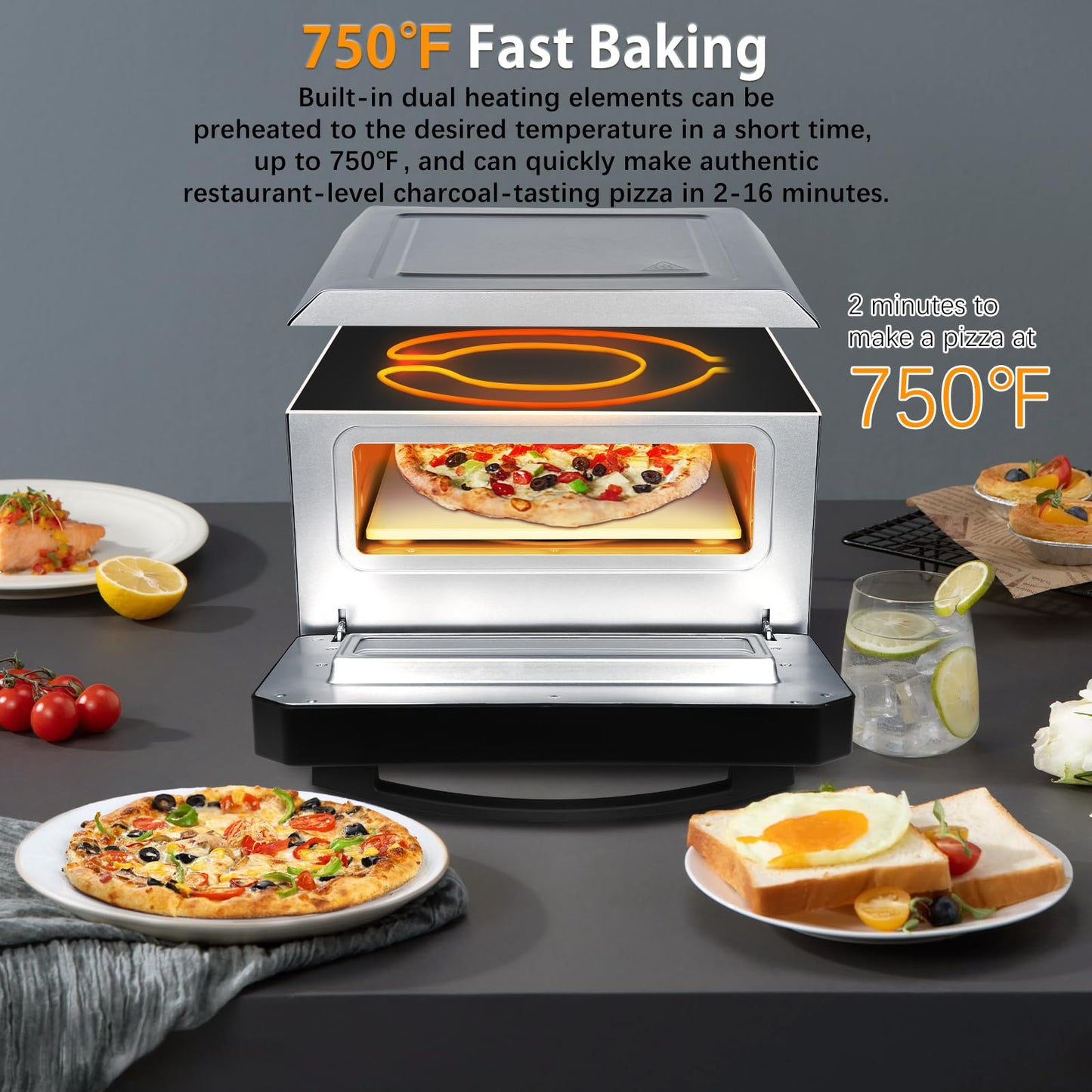 Electric Pizza Oven Indoor, Heats up to 800°F, 12” Pizzas in Minutes, Countertop Pizza Oven with 6 Touchscreen Presets, Pizza Stone and Pizza Peel Included,Stainless Steel Pizza Maker Machine for Home