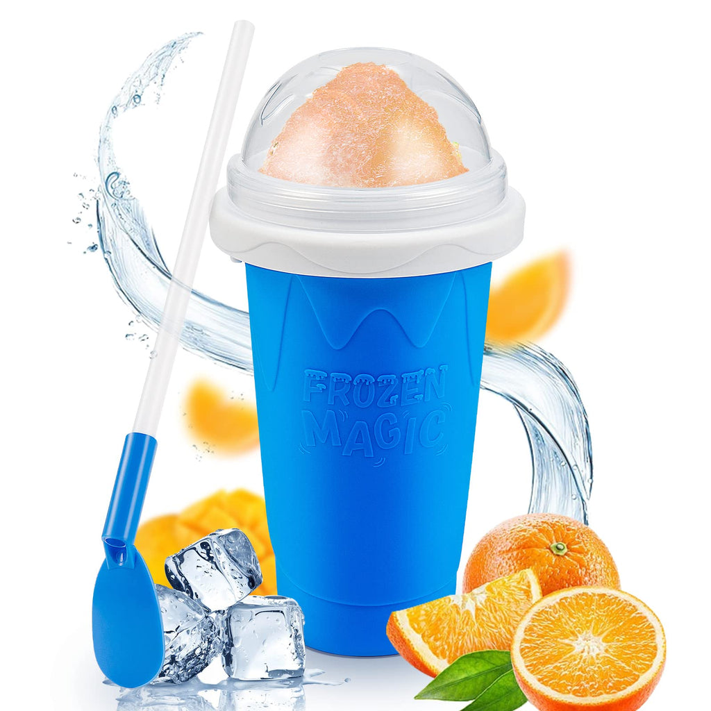 Kubek do robienia slushy, kubek do mrożonych koktajli Magic Quick Frozen Smoothies, przenośny dwuwarstwowy kubek do robienia slushy, maszyna do robienia slushie ze słomką i łyżką, prezenty świąteczne dla rodziny, dzieci i rodziny (niebieski)