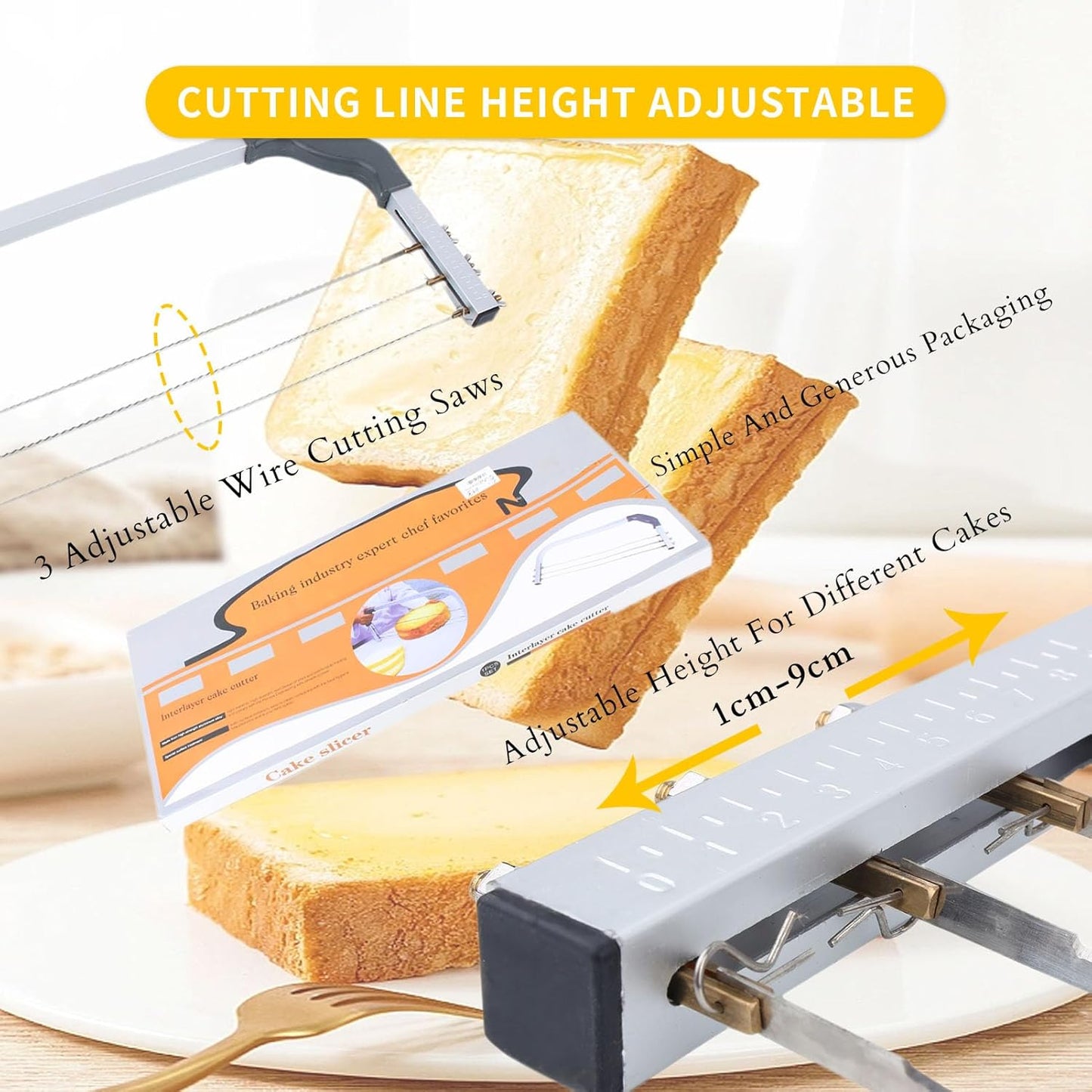Gugxiom Adjustable Cake Leveler, Stainless Steel Baking Tools 3 Blades Cake Slicer Cutter, Professional Layer Slicer Cutter, Slicer Leveler Baking Tools for Wedding Birthday Layer Cakes