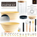 Sourdough Starter Kit, Silicone Banneton Bread Proofing Basket Set, Sourdough Bread Baking Supplies, Bread Making Kit for Sourdough Proofing with Bread Baking Bowl for Artisan Breads (Yellow)