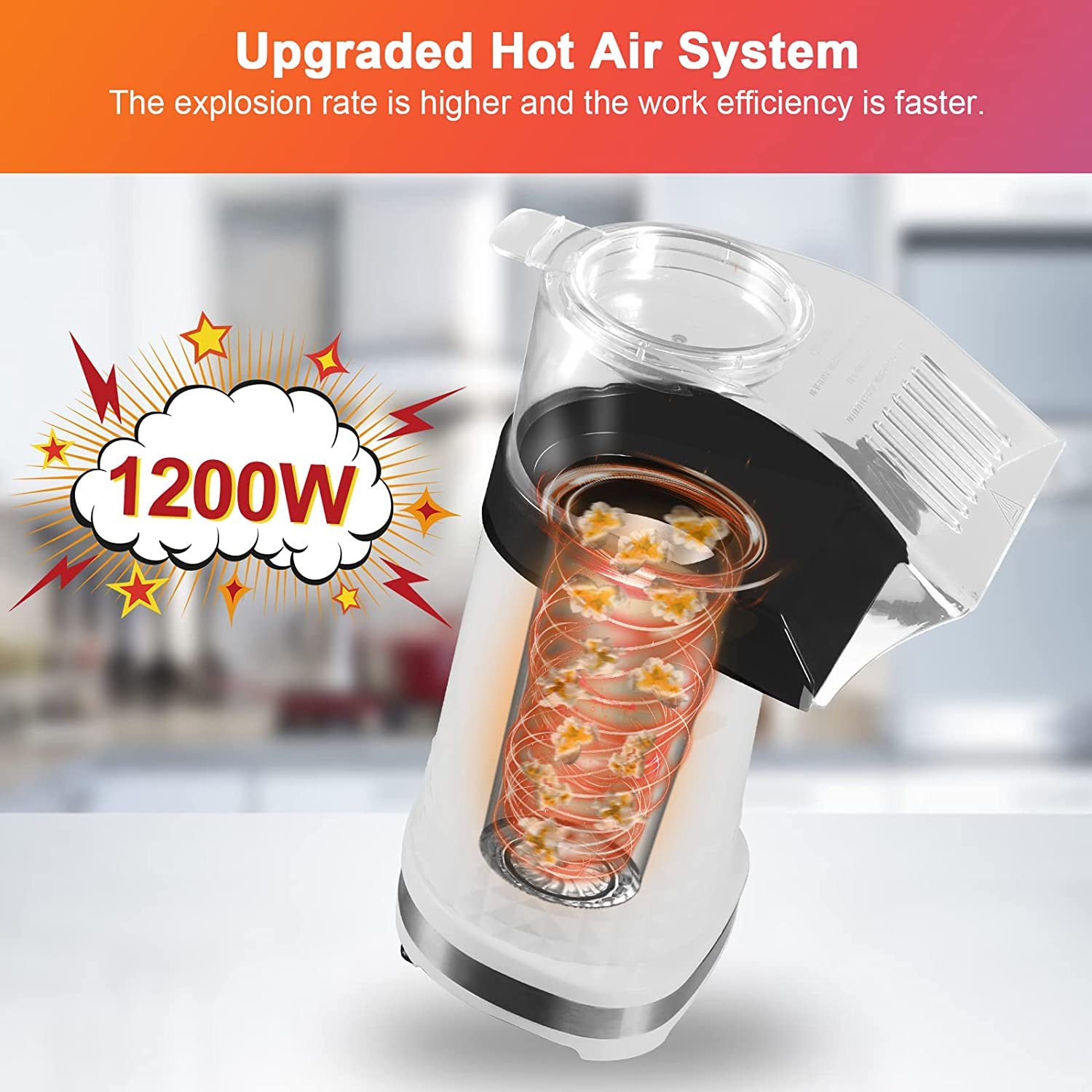 Maszyna do popcornu, maszyna do popcornu Air Popper o dużej wydajności, 4,5 kwarty, 1200 W, 2 minuty szybkiego popcornu, bez oleju, bez BPA, miniaturowa maszyna do popcornu z certyfikatem ETL, maszyny do popcornu do domu