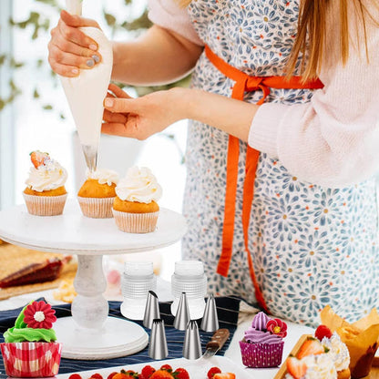 Reusable Cotton Piping Bags and Tips Set- Frosting Piping Kit for Baking 6pcs Large Stainless Icing Tips for Cake Decorating- Icing Bag,Coupler I Professional Cupcake Kit