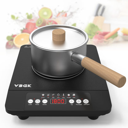 VBGK Portable induction Cooktop,110V Single Burner Induction Stove Top,1800W Induction Hot Plate Electric Burner,7 Power Levels, Kids Lock & Timer,LED touch control,Overheat Protection