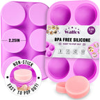 Walfos Silicone Soap Molds Set of 3, 6 Cavities Rectangle Silicone Soap Molds for Homemade Craft Soap Mold, Cake,Chocolate ＆ Ice Cube Tray（Blue & Purple ＆ Pink）