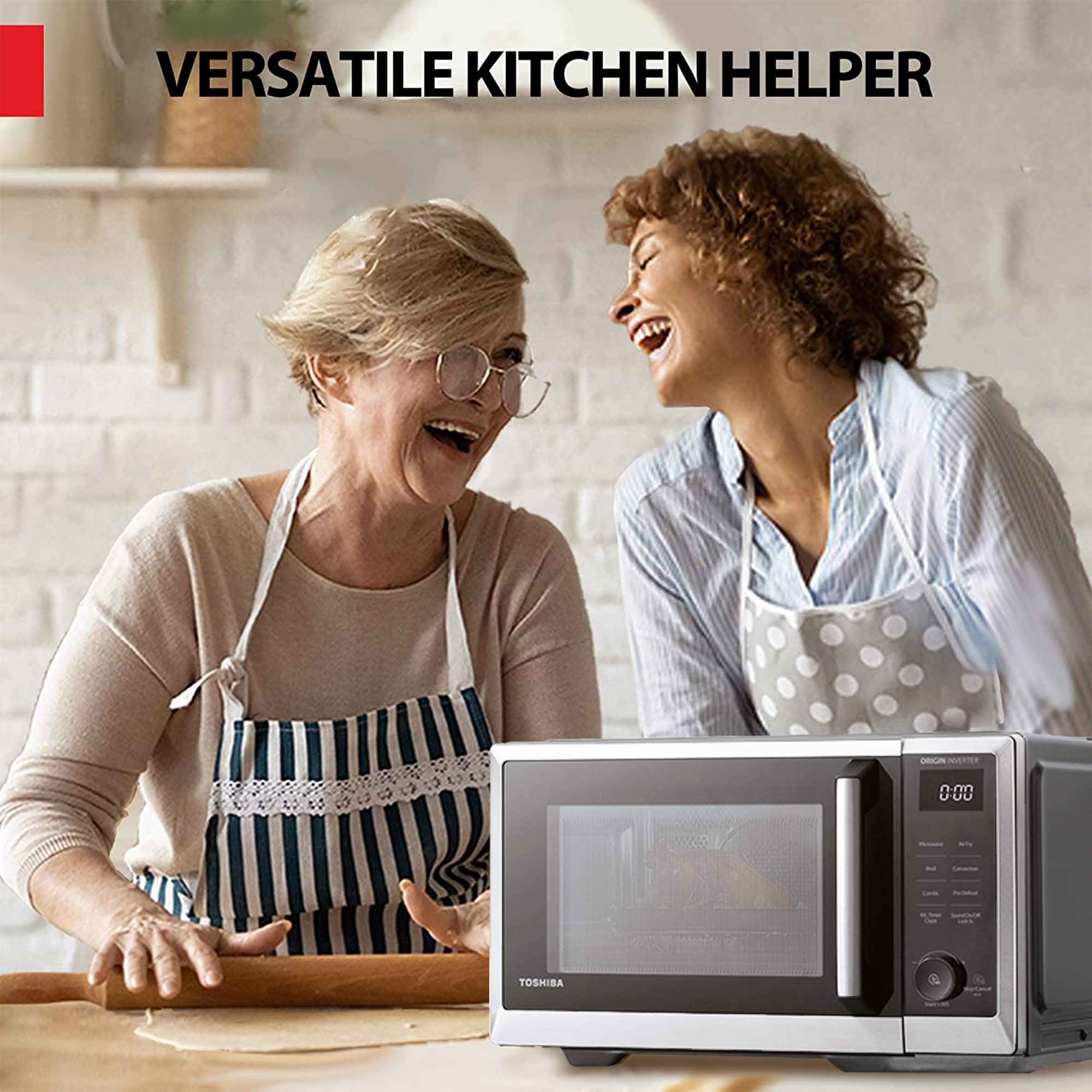 Kuchenka mikrofalowa TOSHIBA 6 w 1 Inverter Countertop, zdrowa frytkownica powietrzna Combo, seria MASTER, frytkownica powietrzna, grill, konwekcja, Speedy Combi, równomierne rozmrażanie, włączanie/wyłączanie dźwięku 27 Auto Menu, stal nierdzewna