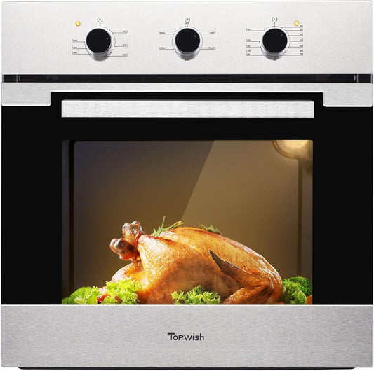 24" Single Wall Oven, 2.3 Cu.ft. Built-in Electric Wall Oven 5 Cooking Functions Roast Bake Grill Broil, Mechanical Knobs Control, Stainless Steel Finish, for Kitchen, ETL Certified