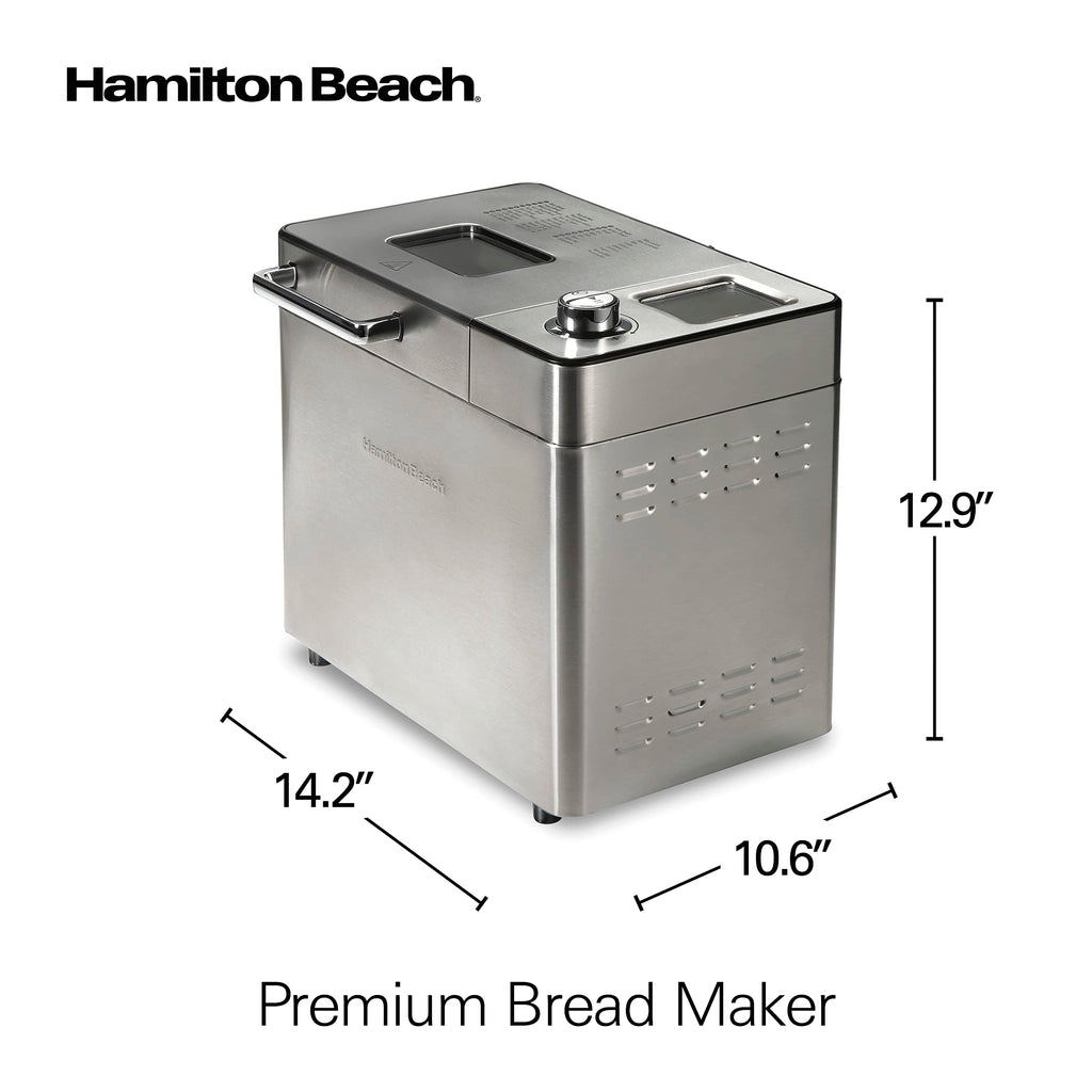 Hamilton Beach 29890 Premium Dough &amp; Bread Maker Machine z automatycznym dozownikiem owoców i orzechów, pojemność bochenka 2 funty, 21 programowalnych ustawień, obejmuje bezglutenowe + keto, stal nierdzewna