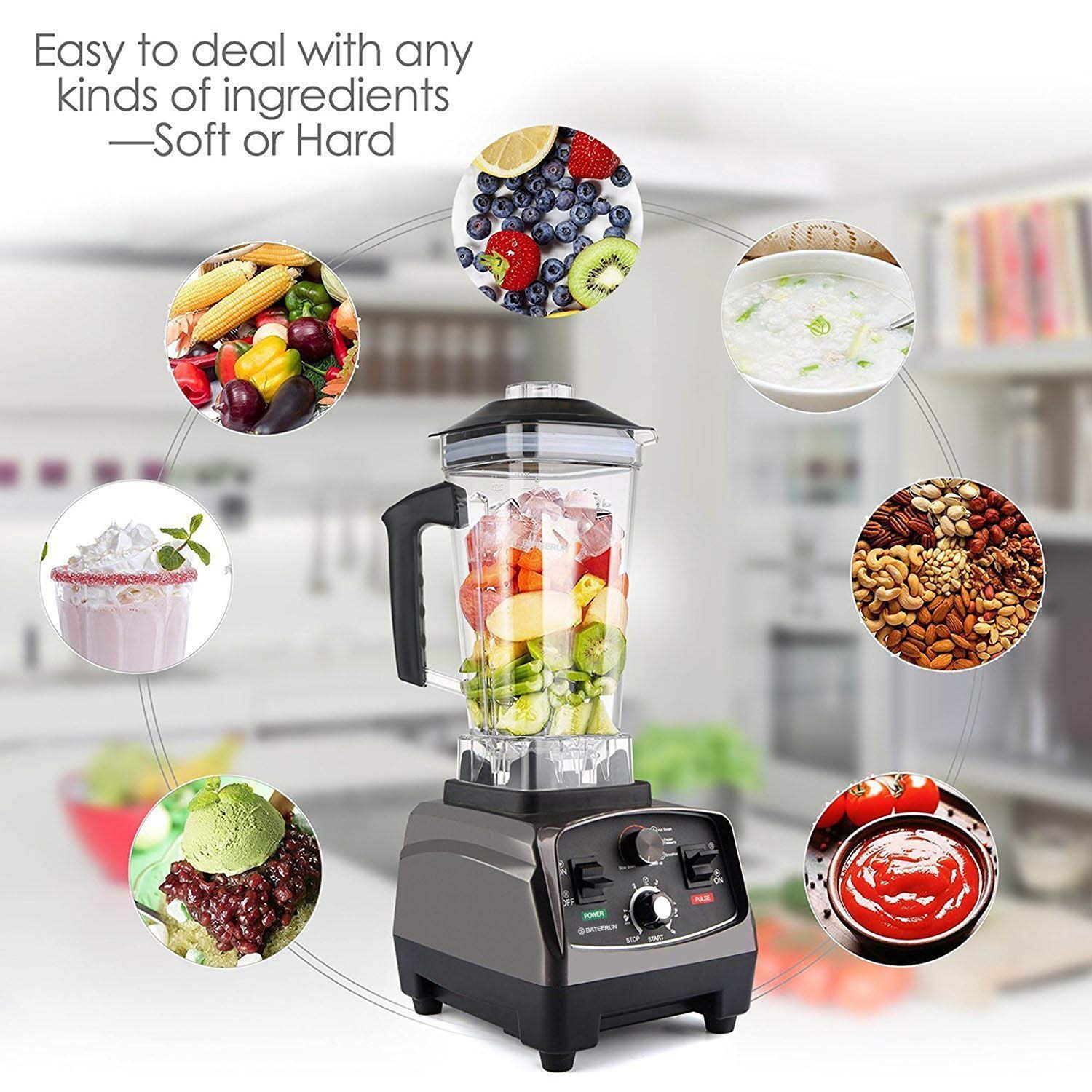 Blender profesjonalny blender stołowy, 2200 W szybki blender do koktajli i smoothie, blender komercyjny z timerem, 68OZ dzbanek Tritan bez BPA, urządzenie do smoothie BATEERUN 8 ostrzy