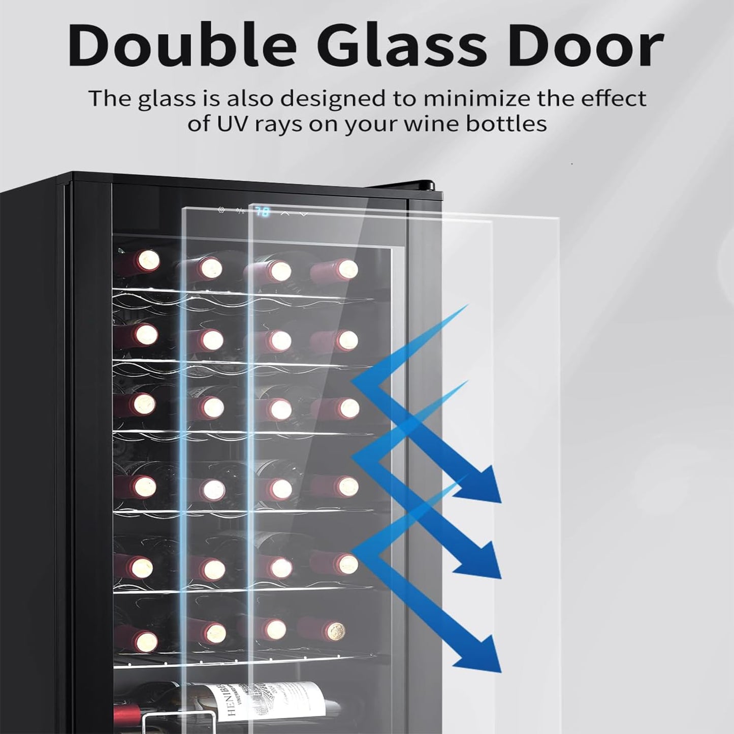 BODEGACOOLER 28 Bottle Compressor Wine Cooler Refrigerator, Mini Fridge with 41-64.4°F Digital Temperature Control Glass Door,Small Freestanding Wine Refrigerator for Red, White and Champagne