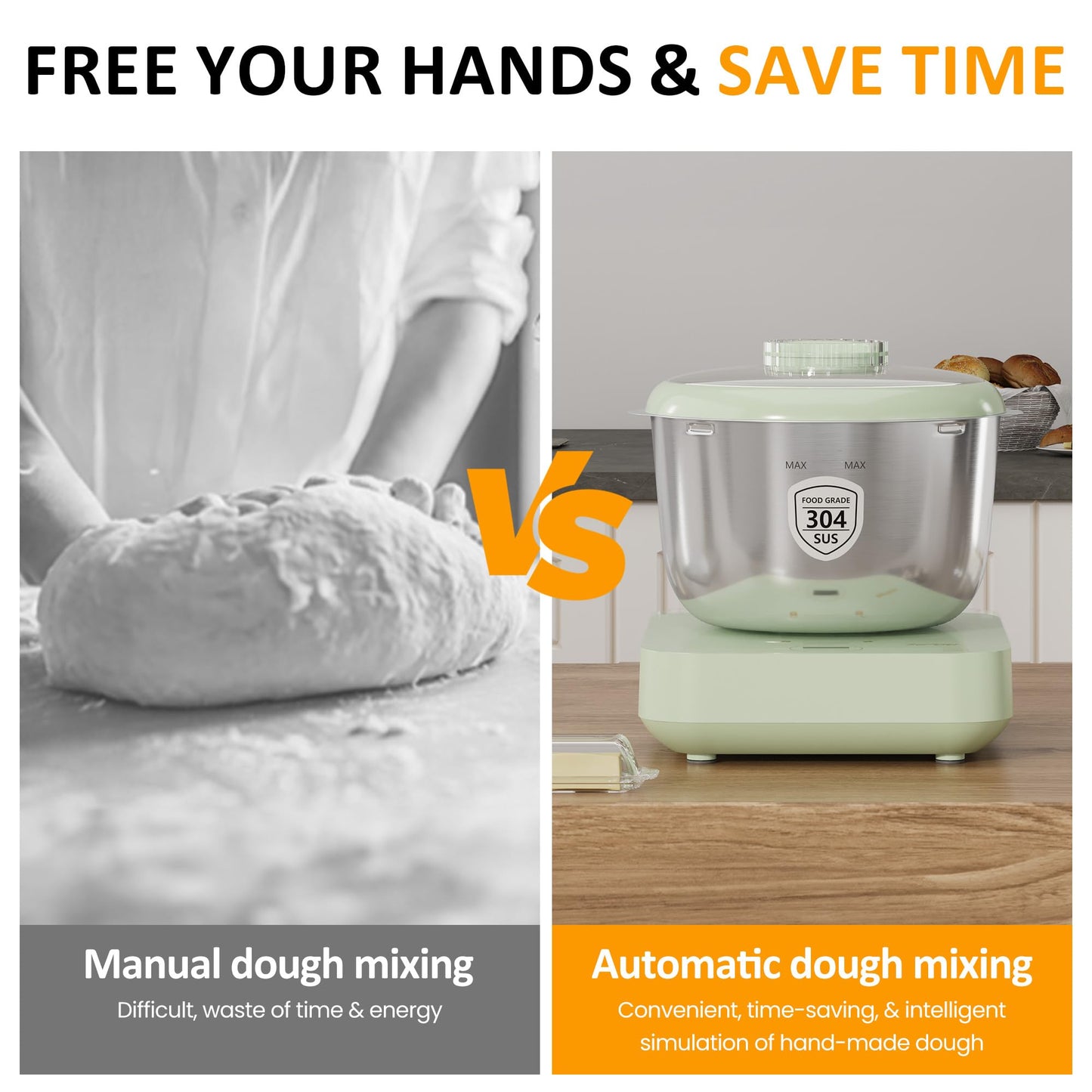 Sunvivi Electric Dough Maker with Weighing Function,5.2QT Dough Mixer with Ferment Function,Household Bread Maker Kitchen Flour Kneading Machine with Stainless Steel Bowl,Face-up Touch Panel