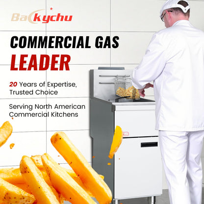 Backychu Commercial Deep Fryer -3-Burner Liquid Propane Fryer CSA, 35-40 lbs Capacity, 90,000 BTU/h Adjustable Thermostat 200°F-400°F, Stainless Steel Gas Liquid Propane Deep Fryer for Restaurants