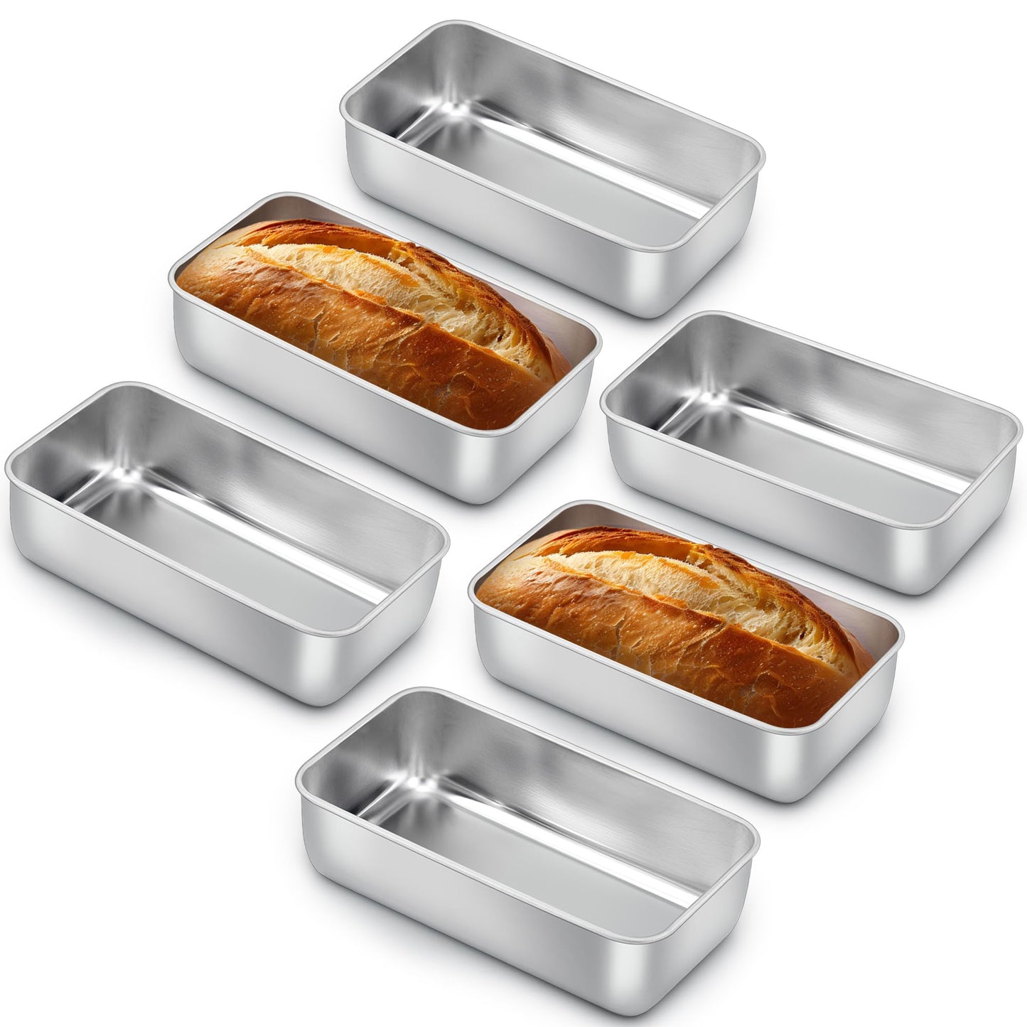 E-far Loaf Pan for Baking Bread, 9 x 5 Inch Stainless Steel Baking Loaf Pans, Metal Bakeware for Bread Meatloaf Cake Brownies, Healthy & Non Toxic, Easy Release & Dishwasher Safe - Set of 3