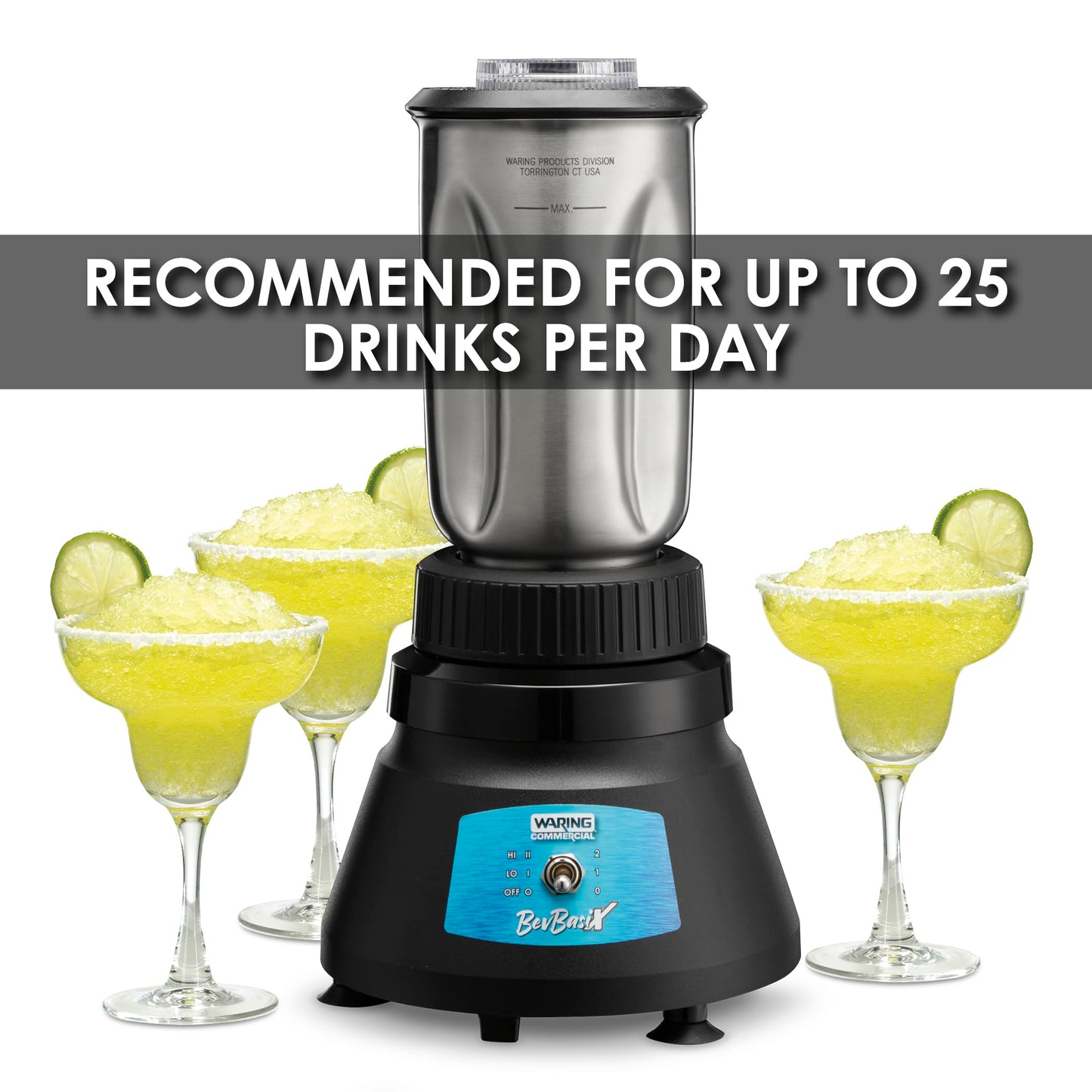 Waring Commercial Countertop Bar Blender, BevBasix™ Light Duty 1/2 HP with 32 oz Stainless Steel Container, Made in the USA, Professional Foodservice Use for Frozen Cocktail Drink, Dips, Smoothies