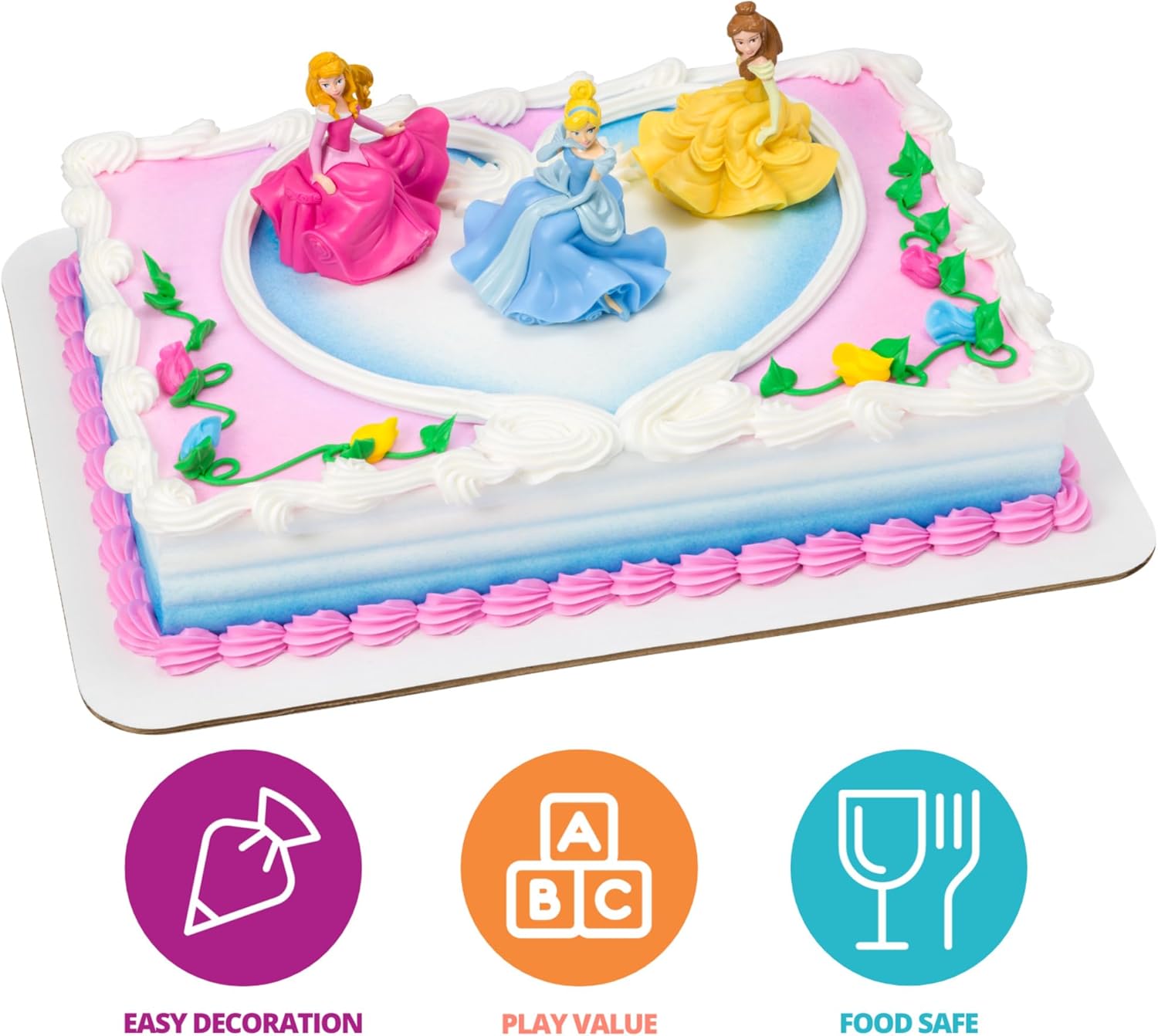 DecoSet® Disney Princess Once Upon a Moment Cake Topper, 3-Pc Decorations Set with Aurora, Belle, and Cinderella Collectible Figure for Hours of Fun After the Party