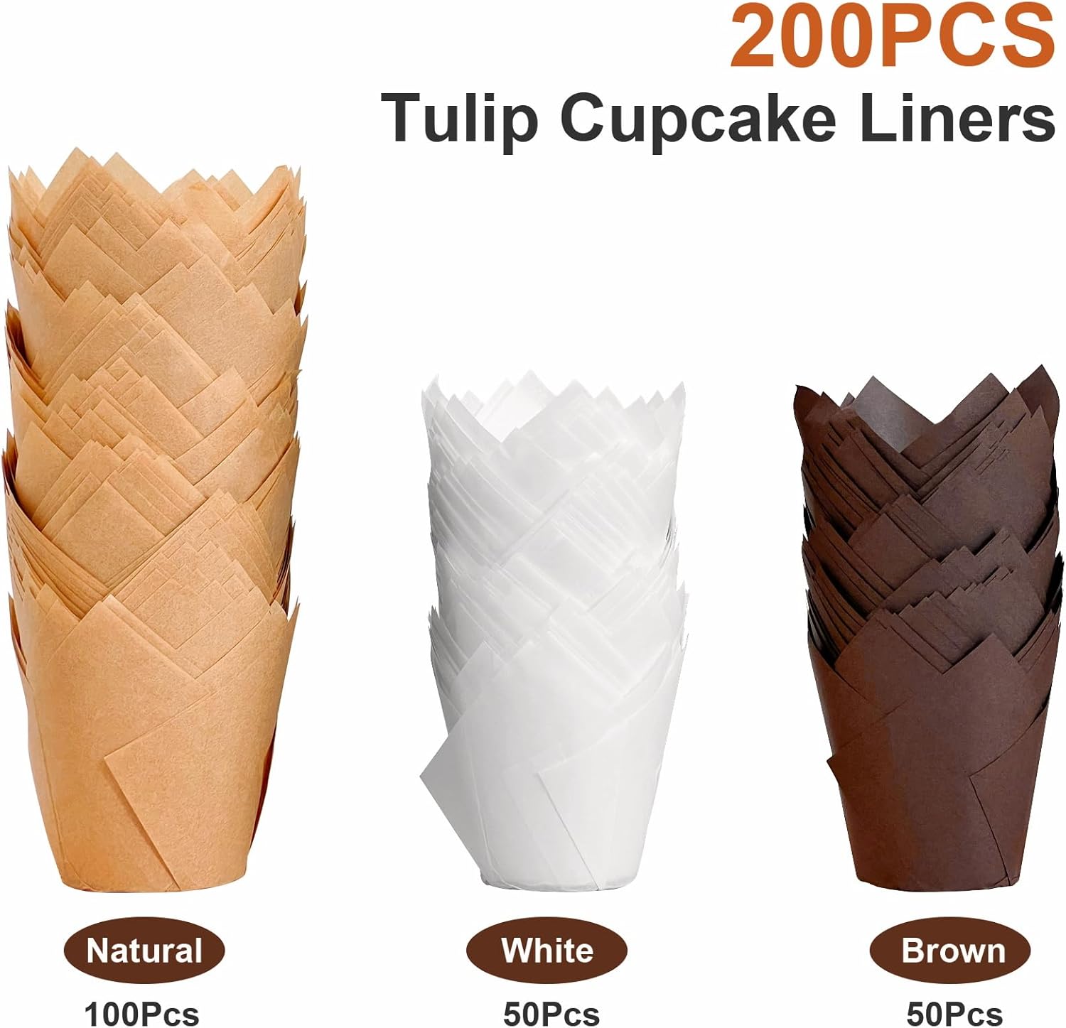 200pcs Tulip Cupcake Liners, Premium Muffin Liners Holders for Baking Cups, Greaseproof Cupcake Wrappers in Standard Size, Classic Parchment Paper Cupcakes Liner for Party, Christmas by JIRNGLA