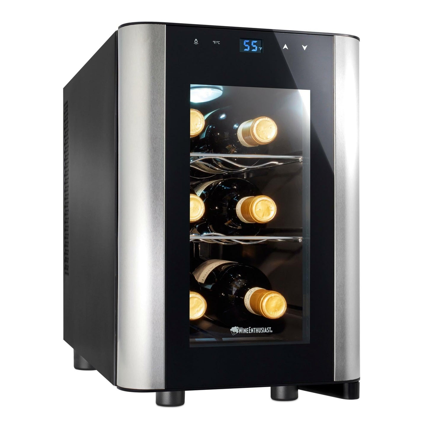 Wine Enthusiast 6-Bottle Countertop Wine Cooler - Mini lodówka kuchenna z 3 półkami, regulowaną kontrolą temperatury i energooszczędną chłodziarką do napojów