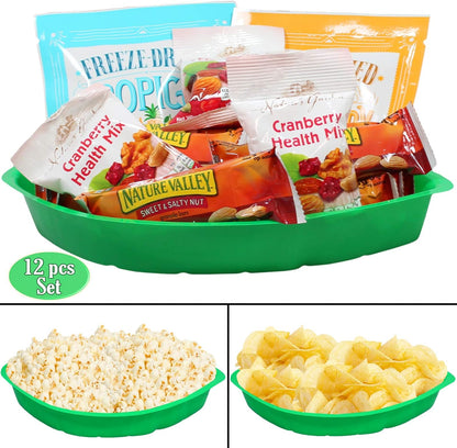 Palm Leaf Serving Trays | 12 Pcs Green Plastic Hawaiian Snack Trays | Luau Party Decorations Serveware | Tropical Party Serving Platter | BBQ, Summer, Beach, Island, Jungle Serving Tray | By Anapoliz