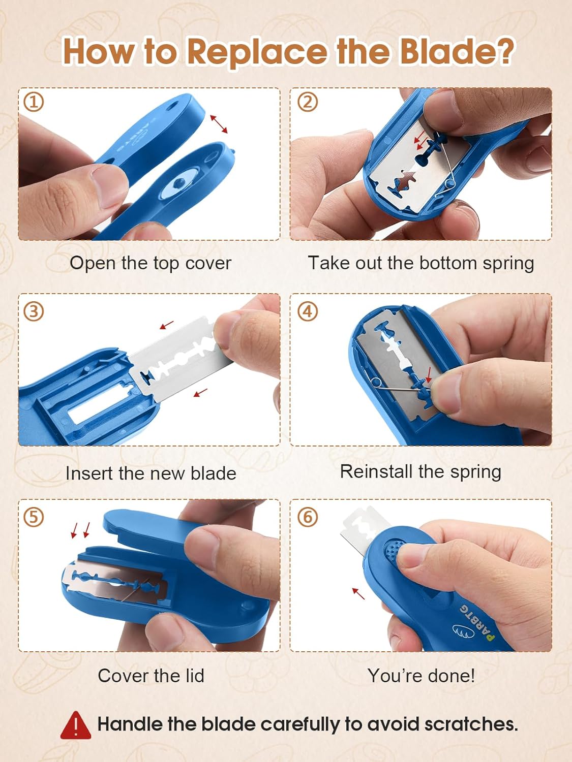 Bread Lame Dough Scoring Tool, Extractable & Magnetic Sourdough Scoring Tool for Sourdough Bread Baking, Bread Making, Bread Scoring Tool with 5 Razor Blades, Scoring Patterns booklet, Blue