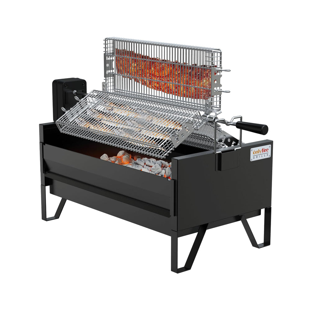 Zestaw do grillowania na węglu drzewnym Onlyfire 2 w 1 z 3 obrotowymi koszami ze stali nierdzewnej i rusztem 24 cali, automatyczna obrotowa maszyna do pieczenia na grillu na patio na świeżym powietrzu, wielofunkcyjny grill kempingowy