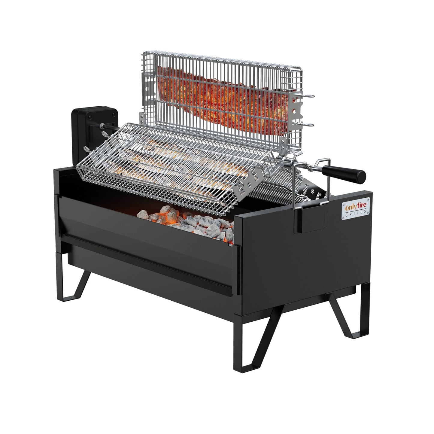 Onlyfire 2 IN 1 Charcoal Grill Rotisserie Kit with 3 Stainless Steel Rotating Baskets and 24 In Grill Grate, Auto Swivel BBQ Roasting Machine for Outdoor Patio Backyard, Multi-functional Camping Grill