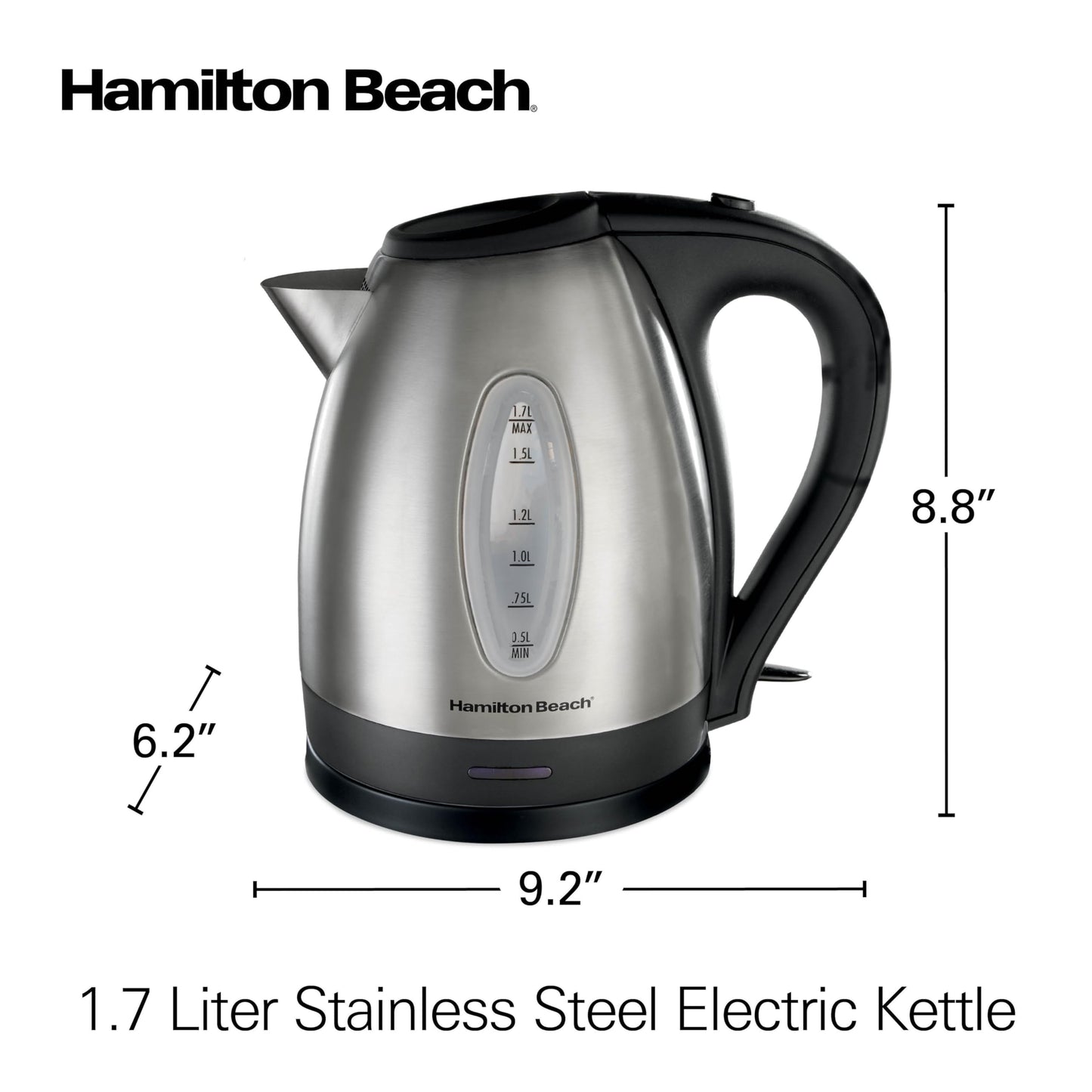 Hamilton Beach Electric Tea Kettle, Water Boiler & Heater, 1.7 Liter, Cordless Serving, 1500 Watts for Fast Boiling, Auto-Shutoff and Boil-Dry Protection, Stainless Steel (40880)