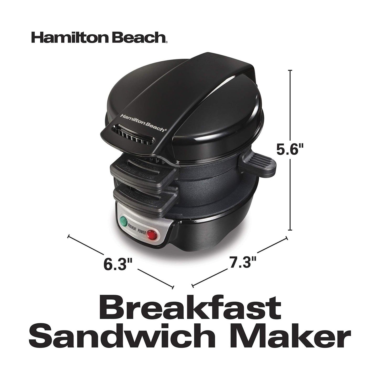 Hamilton Beach Breakfast Sandwich Maker with Egg Cooker Ring, Customize Ingredients, English Muffins, Croissants, Mini Waffles, Perfect White Elephant Gifts, Single, Black