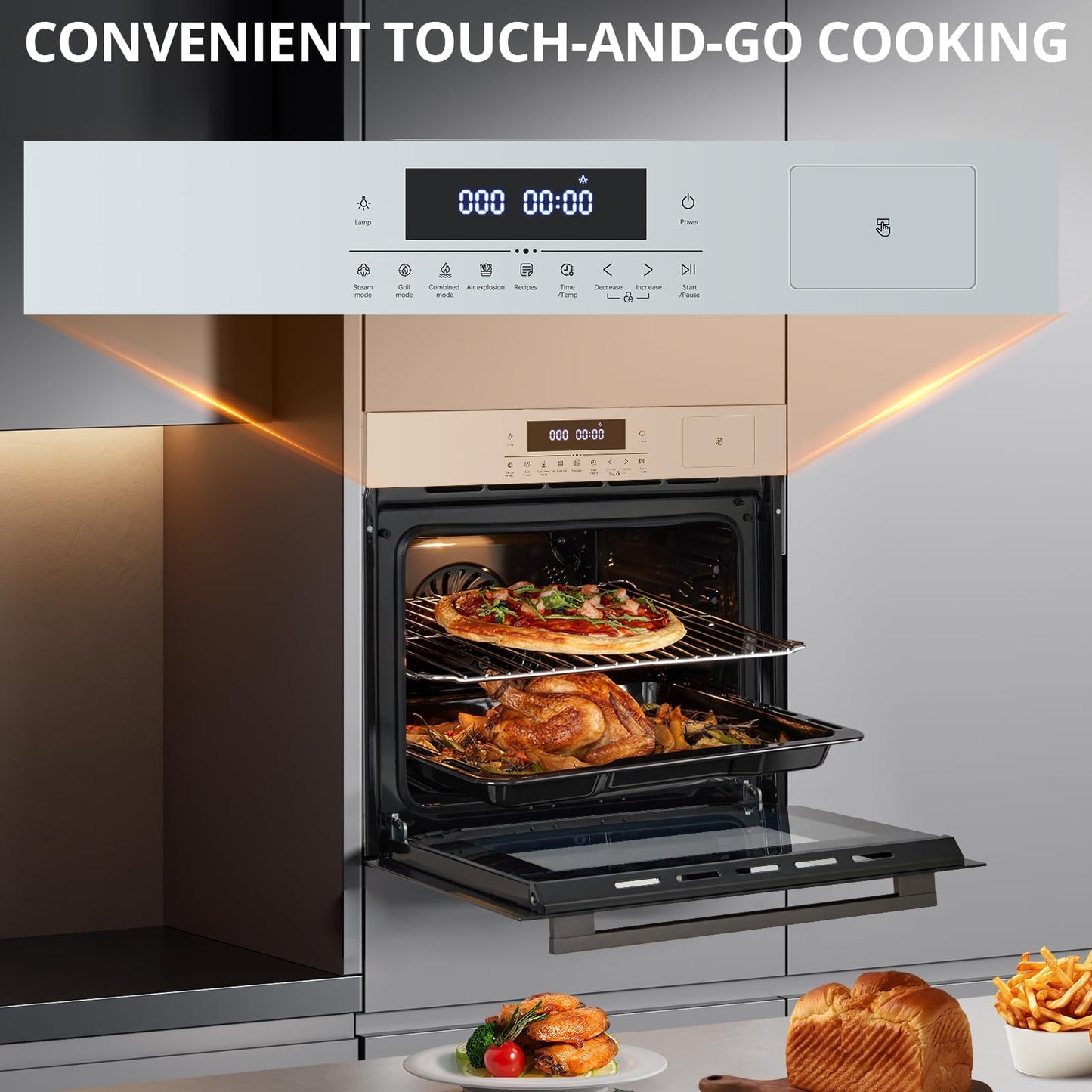 24" Single Wall Oven, 2.5 Cu.ft Built-in Timer-Convection Electric Wall Oven with 8 Baking Modes, 3000W, 240V, Stainless Steel, 3D Surround Heating, Timer, Touch Control, Safety Lock, Silver