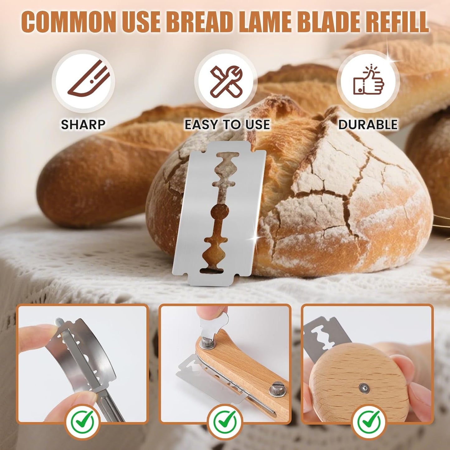 Bread Lame Blades Refill – Stainless Steel Scoring Blades for Perfect Bread Art, Suitable for Slicing and Scoring Sourdough, Baguettes, and More (20 Blades)