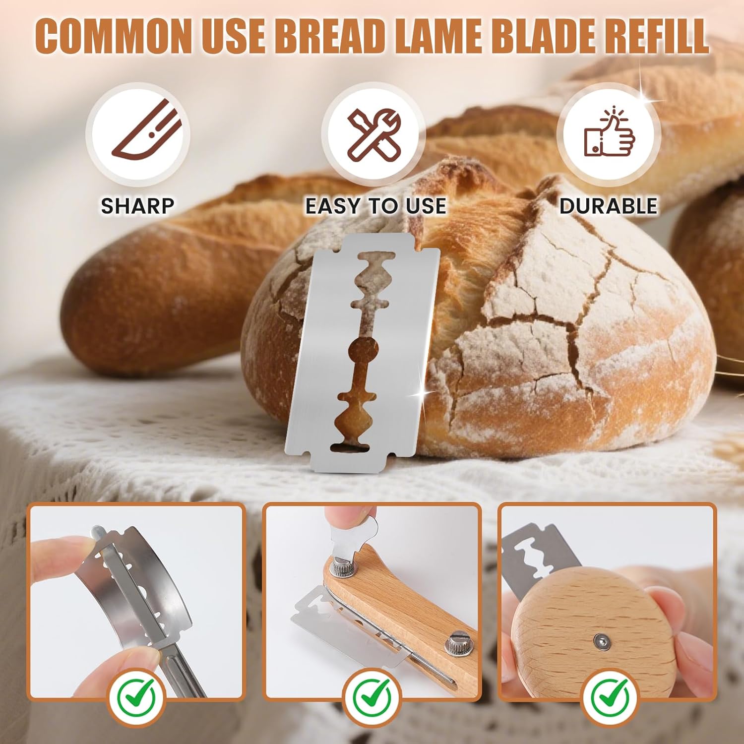 Bread Lame Blades Refill – Stainless Steel Scoring Blades for Perfect Bread Art, Suitable for Slicing and Scoring Sourdough, Baguettes, and More (20 Blades)
