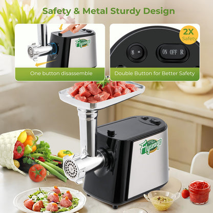 Flyseago Electric Meat Grinder, Cheese Grater 3000W Multifunctional Meat Grinder with Juicer, Vegetable Cutter Veggie Slicer, Shredder, Meat Chopper, Sausage Stuffer, Kubbe Kit, Home Use