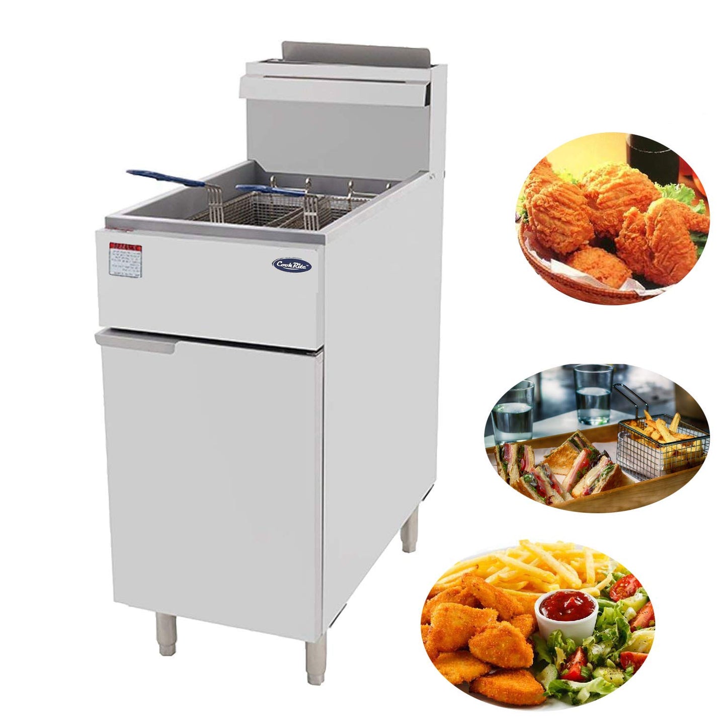 CookRite ATFS-40 Commercial Deep Fryer with Baskets 3 Tube Stainless Steel Natural Gas Floor Fryers-102000 BTU