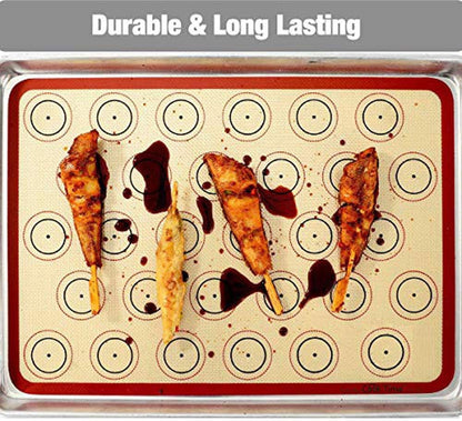 Macaron Silicone Baking Mat - Set of 2 Non Stick Silicon Macaroon Baking Sheet Cookie Liner(BPA Free/Reusable/Half Sheet),Perfect Cooking Kit for Macarons,Pastry,Cake and Bread Making (Red)