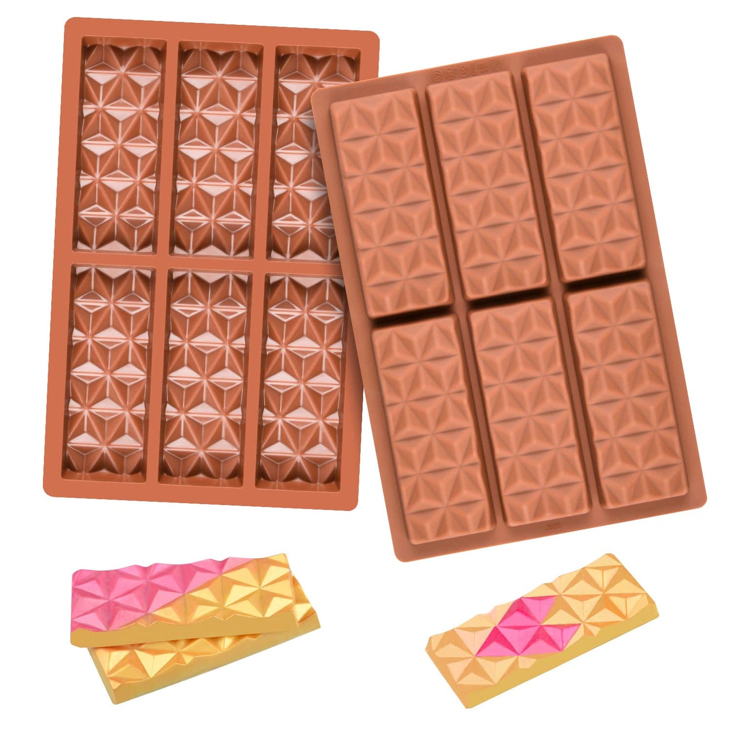 1 Pc Chocolate Bar Mold Deep Dubai Break Apart Candy Molds Thick Stuffed Silicone Molds for Filling Knafeh Pistachio Chocolate Bar and Wax Melts Large (Pyramid Shape)
