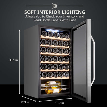 Ivation 34 Bottle Compressor Wine Cooler Refrigerator w/Lock | Large Freestanding Wine Cellar For Red, White, Champagne or Sparkling Wine | 41f-64f Digital Temperature Control Fridge Stainless Steel