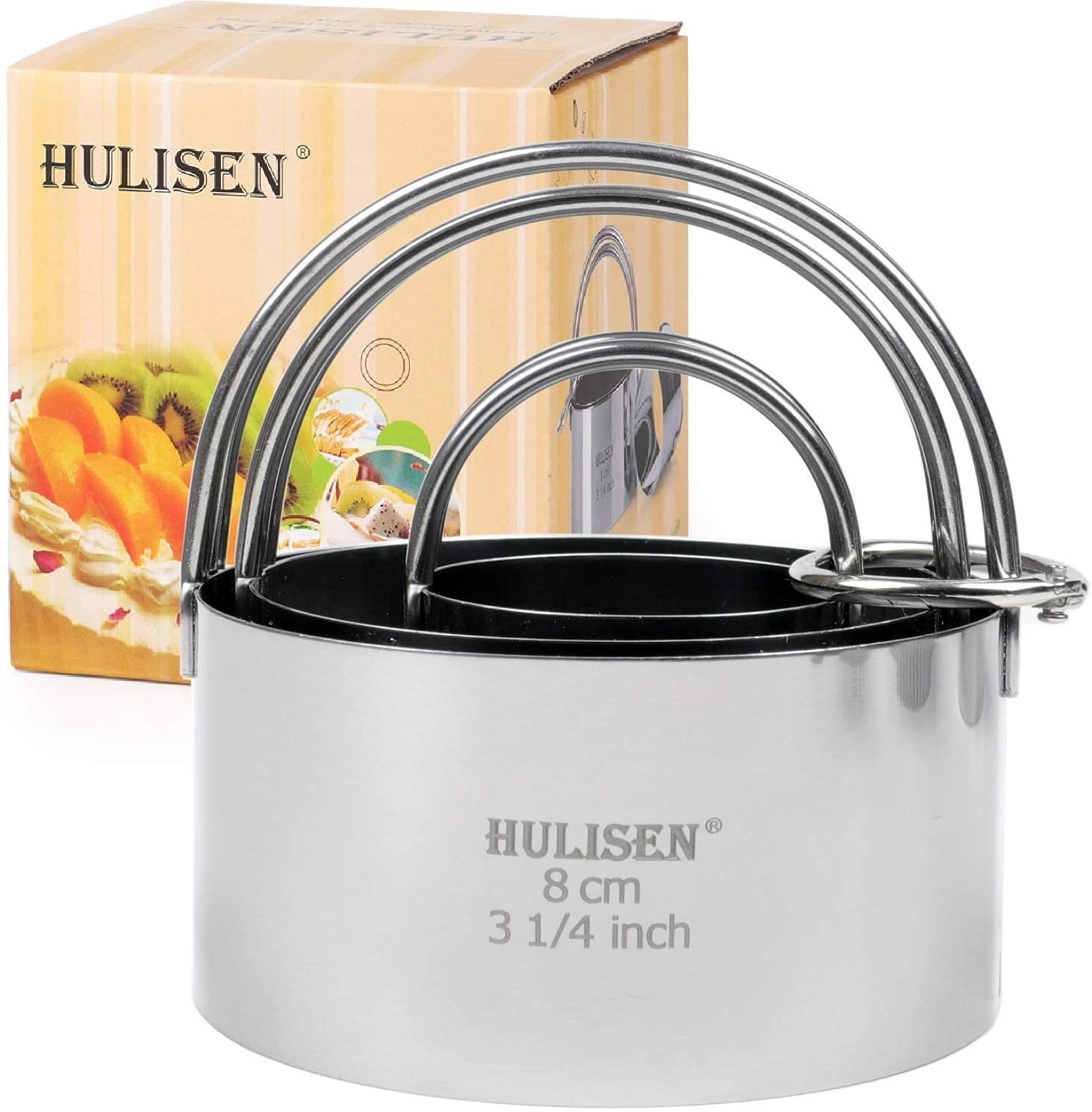 HULISEN Biscuit Cutter Set (5 Pieces/Set), Round Cookies Cutter with Handle, Professional Baking Dough Tools, Gift Package