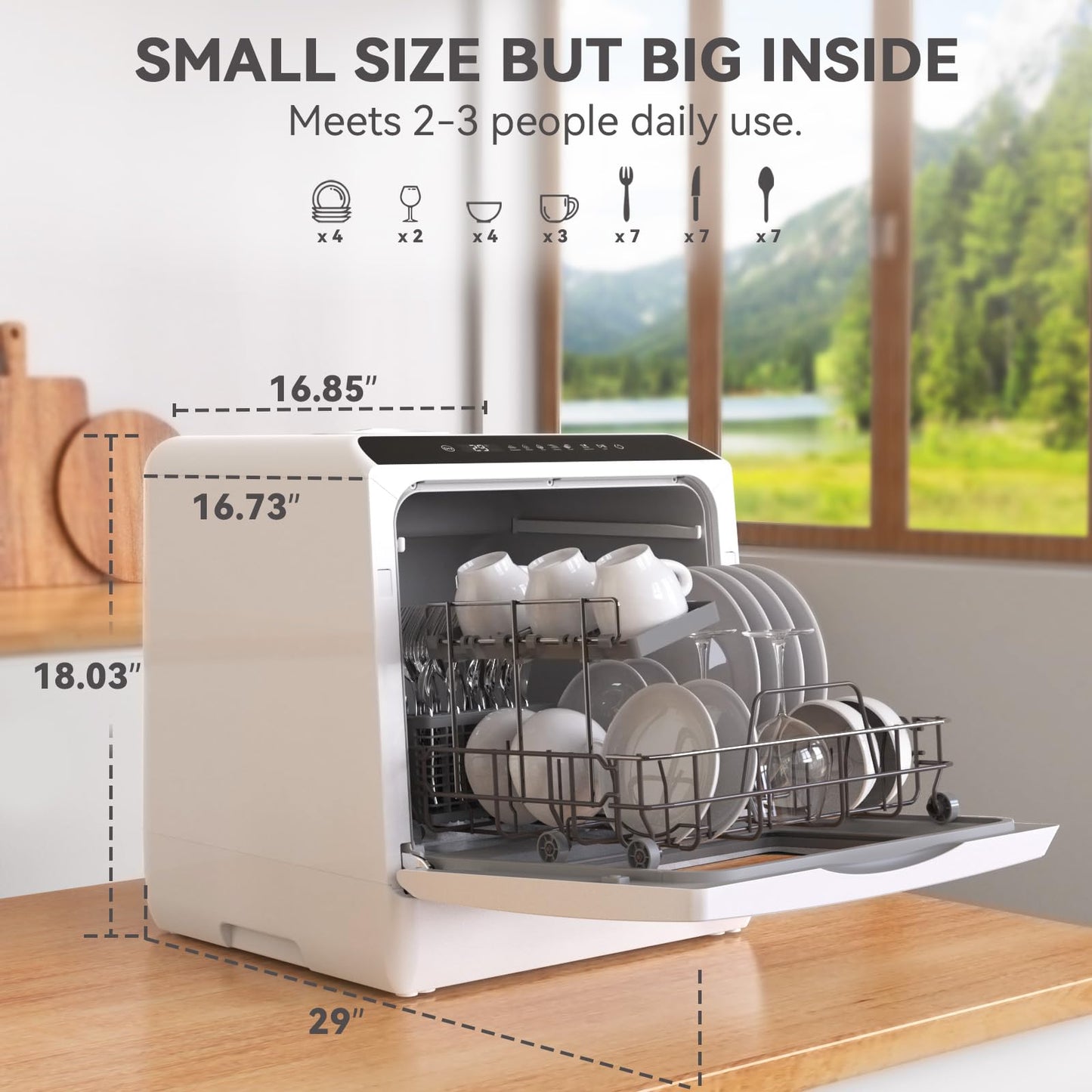 Portable Countertop Dishwasher, 5 Washing Programs Mini Dishwasher with 5L Built-in Water Tank & Inlet Hose, For apartments